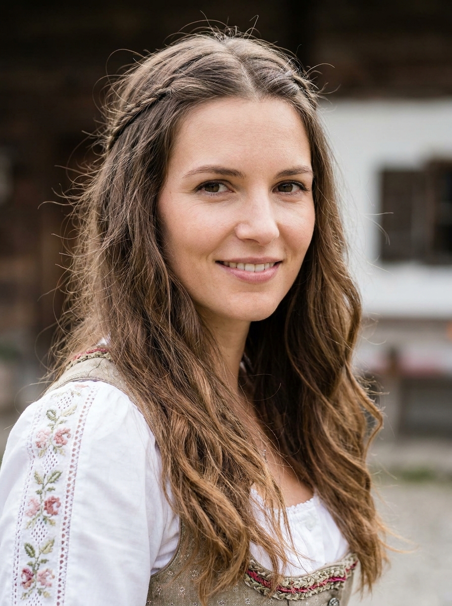 Mini Braids mit offenen Haaren als Einfache Dirndlfrisuren Inspiration 2026